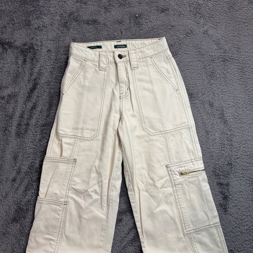 Wild Fable Womens High Rise Cargo Pants Cream Off White Wide Leg Size 00R - Picture 4 of 8